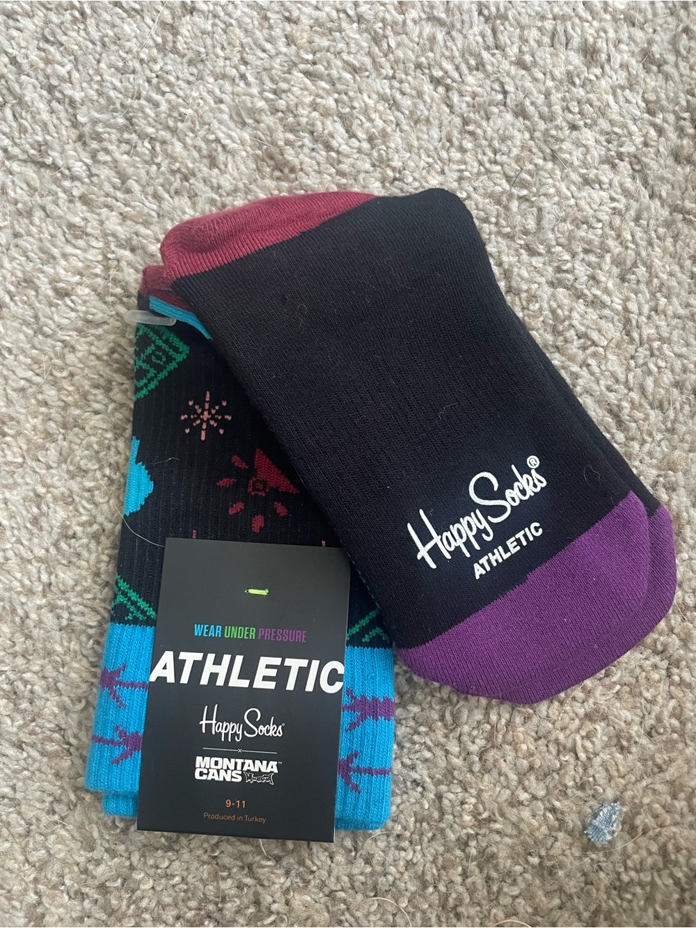 Happy Socks Athletic Men's Black, Purple & Teal Crew Socks